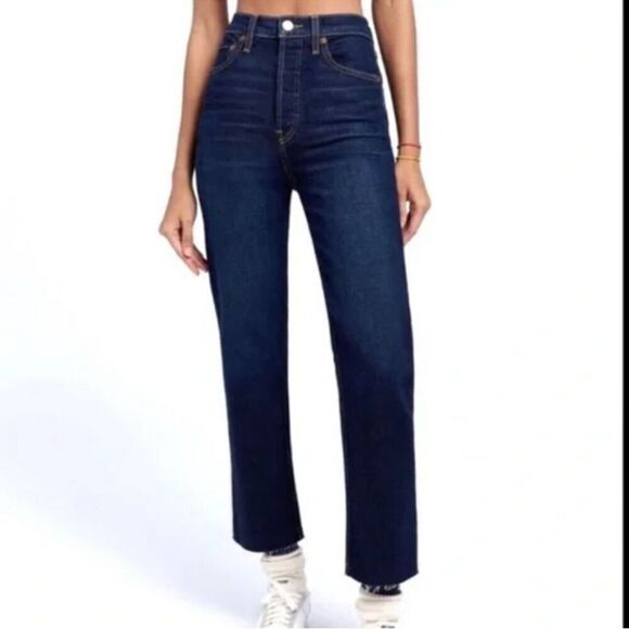 Re/done Ultra High Rise Stove Pipe Jeans Blue Color Barely Worn Size 24 - Picture 4 of 12